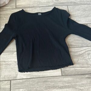 BDG Black Fitted Crop Blouse 3/4 Sleeve